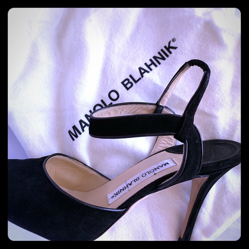 Manolo Blahnik Black Suede Slingback Pump
